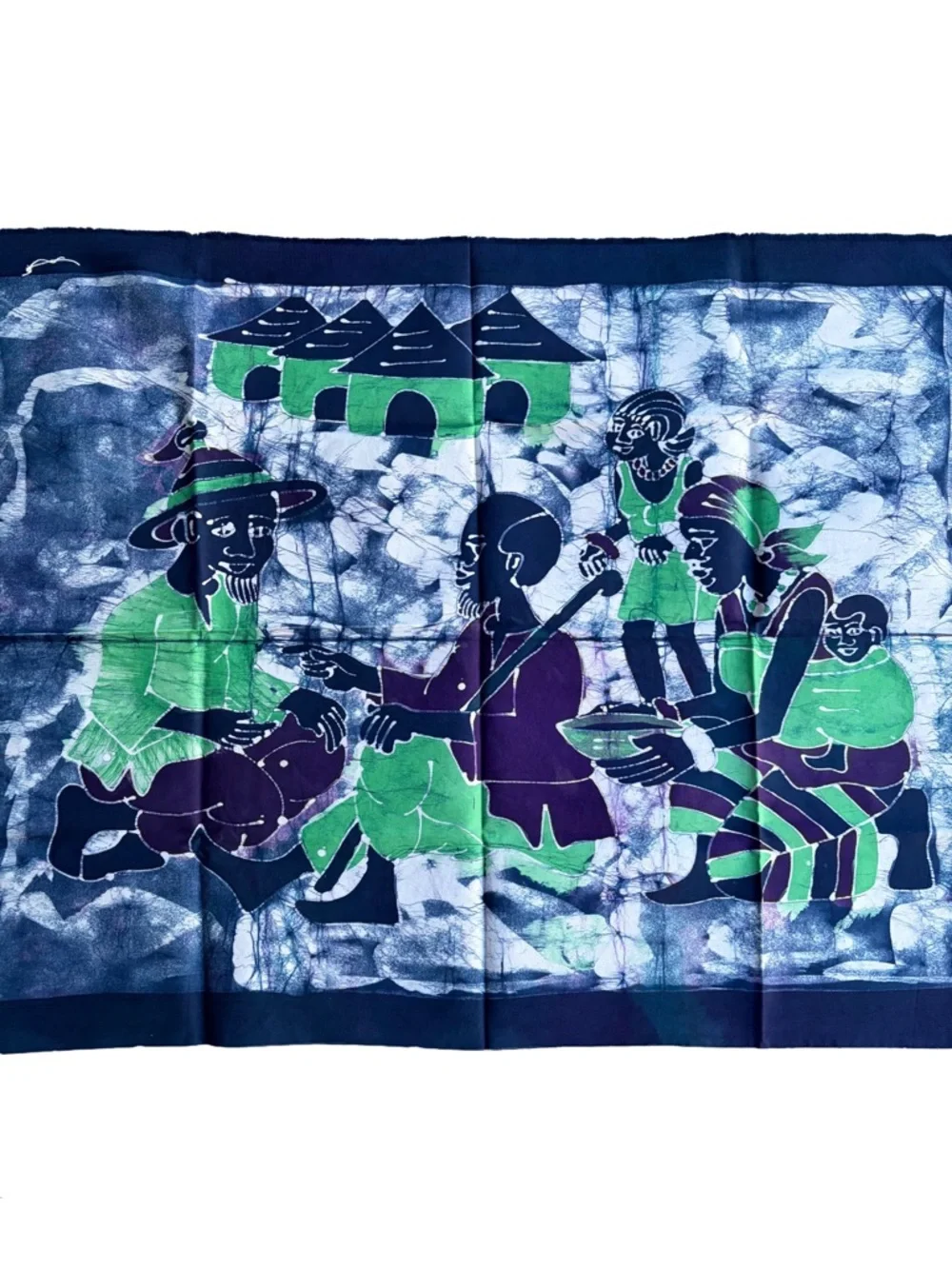 Handcrafted Batik Scene Scarf in Blue, Green & Purple Wall Tapestry